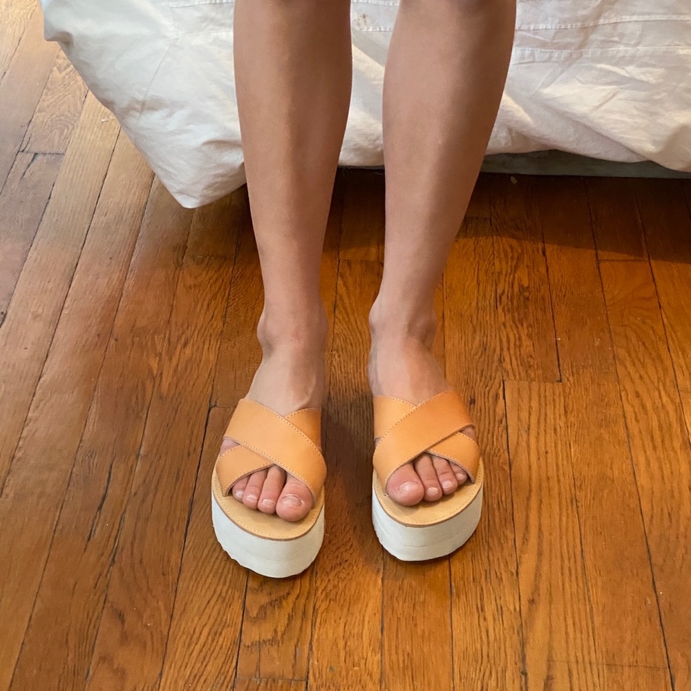Leather platform slides handmade in Greece